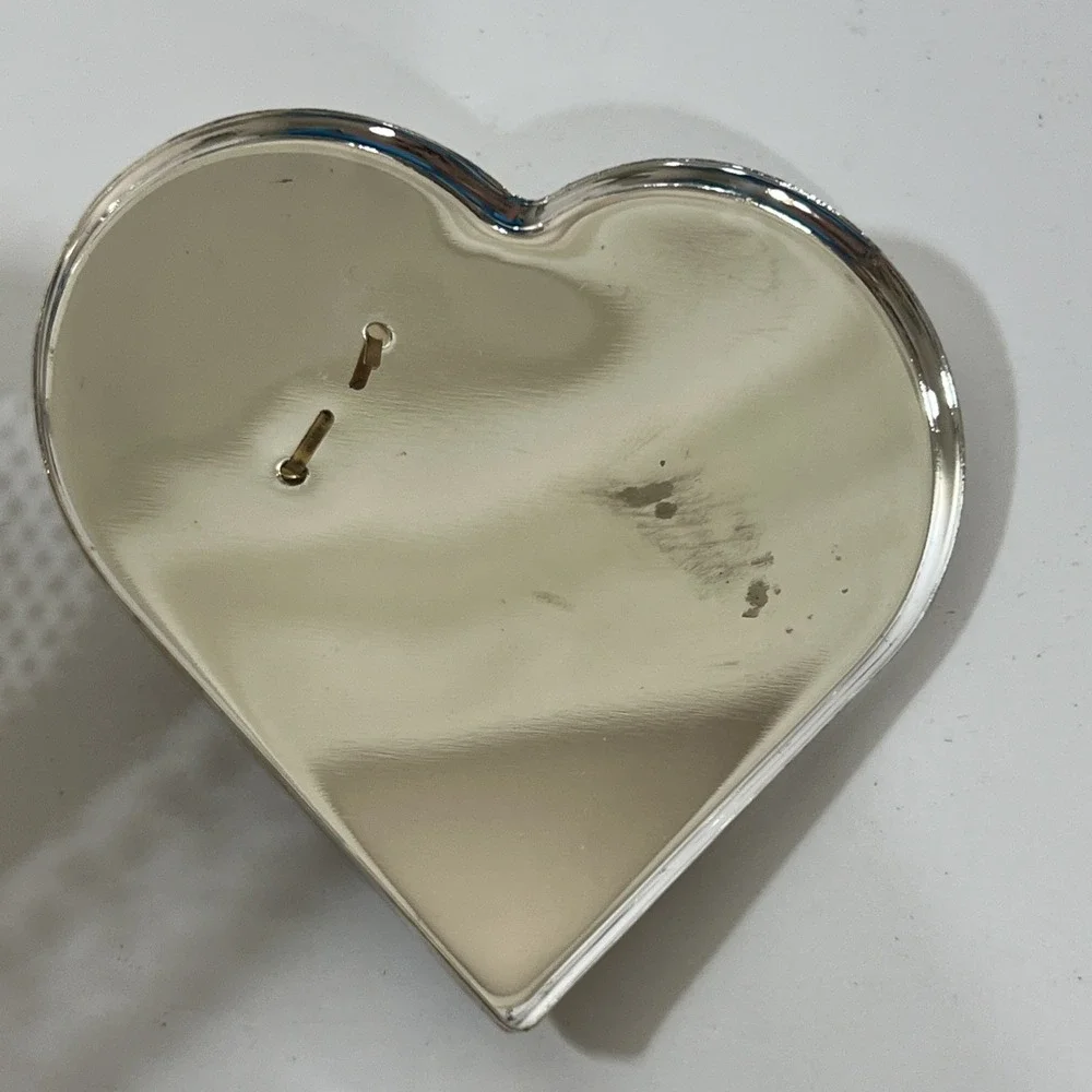 Heart and Rose Silver Plated Trinket Ring Jewelry Box, Filigree Silver Tone Mesh